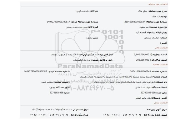 مزایده، ملک