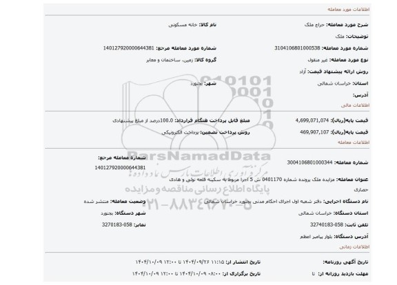 مزایده، ملک