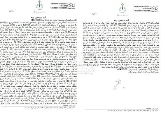 مزایده ششدانگ یکدستگاه آپارتمان مسکونی 