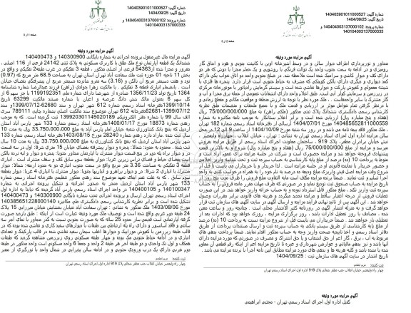 مزایده  ششدانگ یک قطعه آپارتمان نوع ملک طلق با کاربری مسکونی