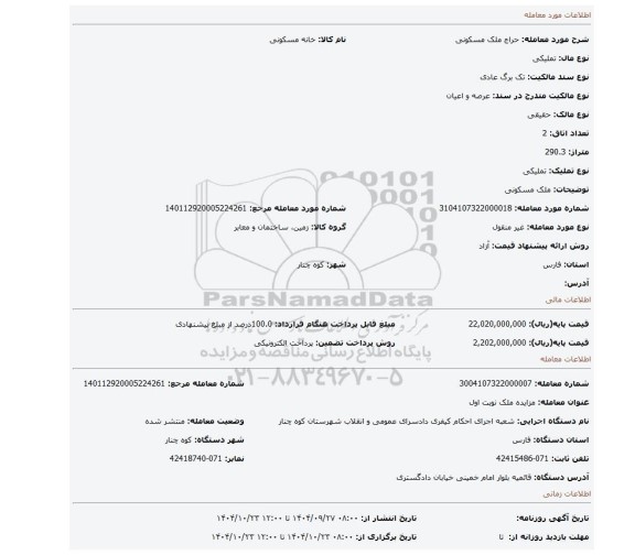 مزایده، ملک مسکونی
