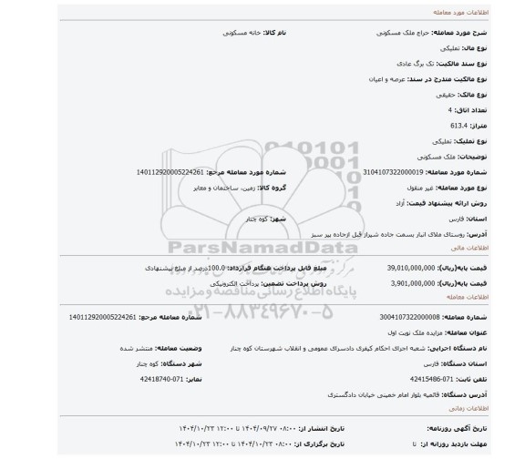 مزایده، ملک مسکونی