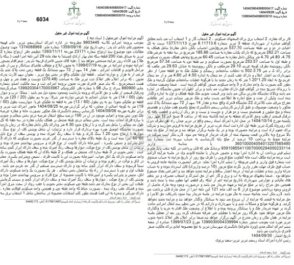 آگهی مزایده مقدار 14 سهم از 72 سهم ششدانگ یک قطعه زمین تحت پلاک ثبتی