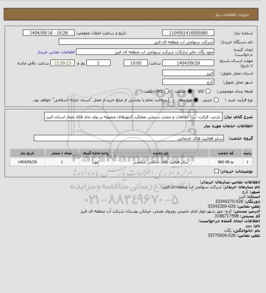 استعلام بازدید، قرائت، ثبت اطالعات و صحت سنجی
عملکرد کنتورهای منصوبه بر روی چاه های مجاز استان البرز
