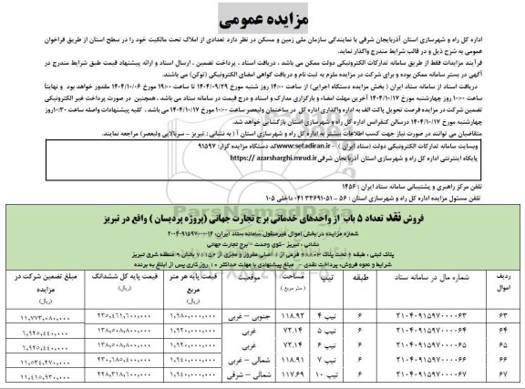 فراخوان مزایده واگذاری تعدادی از املاک 