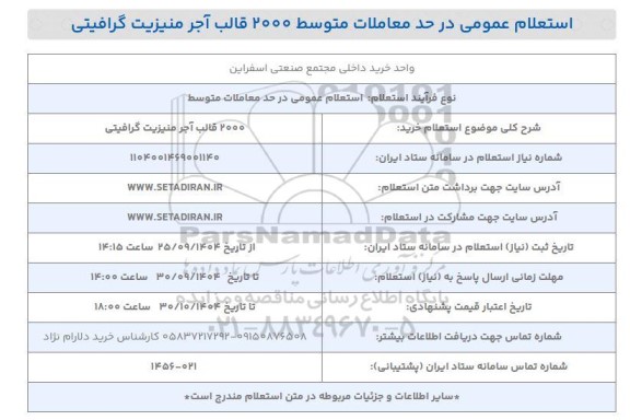 استعلام خرید 2000 قالب آجر منیزیت گرافیتی 