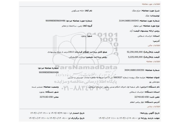 مزایده، ملک