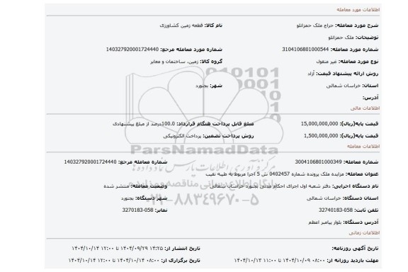 مزایده، ملک حمزانلو