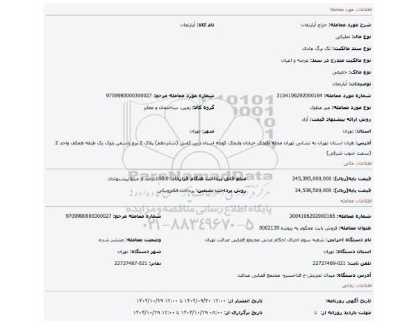 مزایده، آپارتمان