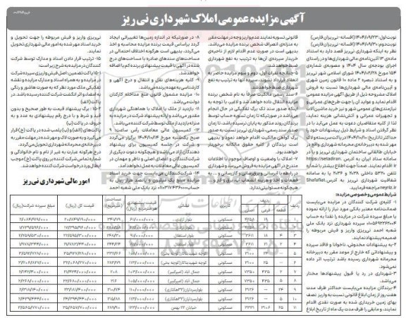 مزایده فروش املاک 