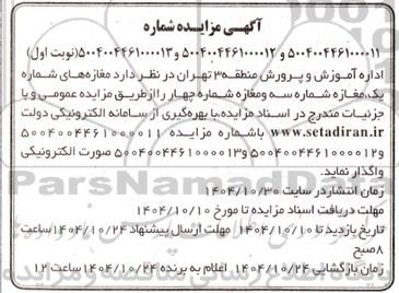 آگهی مزایده واگذاری مغازه های شماره یک
