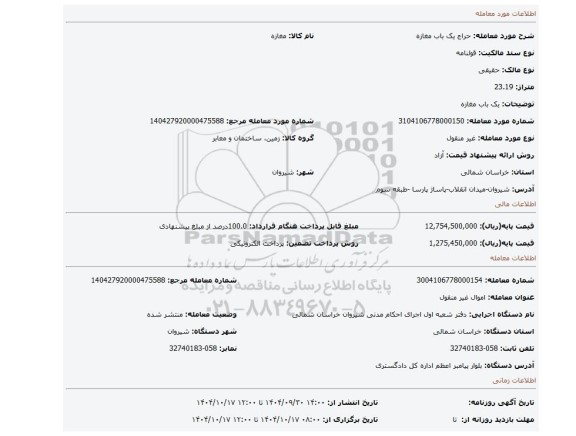 مزایده، یک باب مغازه