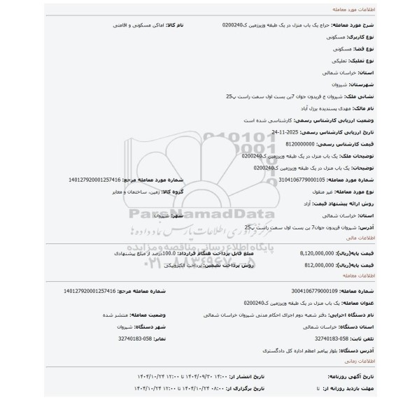 مزایده، یک باب منزل در یک طبقه وزیرزمین ک0200240
