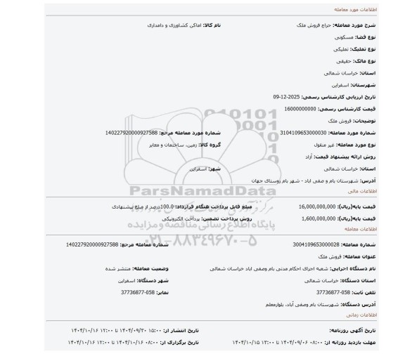 مزایده، فروش ملک