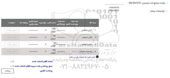 مزایده انواع کارتن ضایعاتی و...