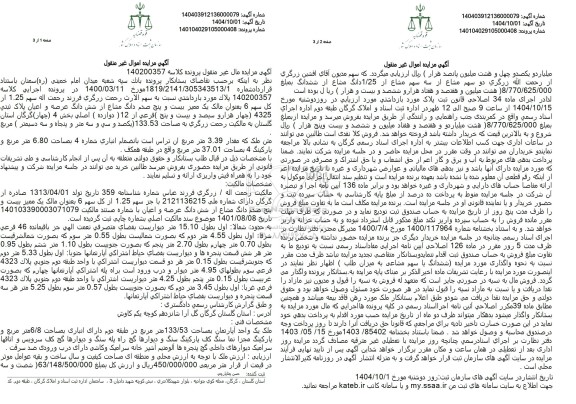 مزایده یک ممیز بیست و پنج صدم دانگ مشاع از شش دانگ عرصه و اعیان پلاک ثبتی 4325 فرعی از 12 اصلی 