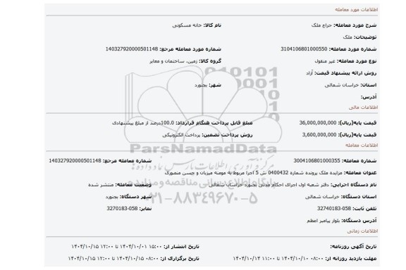 مزایده، ملک