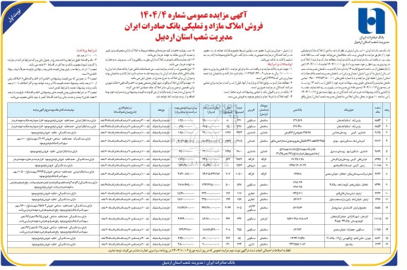 مزایده عمومی فروش املاک مازاد بانک صادرات