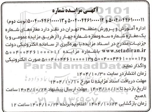 آگهی مزایده واگذاری مغازه های شماره یک- نوبت دوم