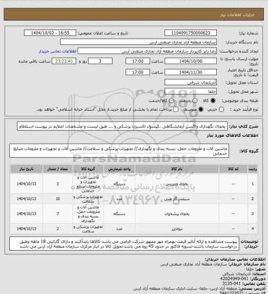 استعلام یخچال نگهداری واکسن آزمایشگاهی ،کپسول اکسیژن پزشکی و ... طبق لیست و مشخصات اعلایم در پیوست استعلام