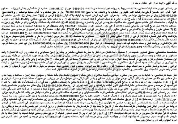 مزایده ششدانگ یک دستگاه آپارتمان