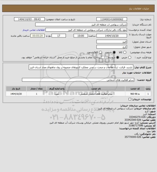 استعلام بازدید، قرائت، ثبت اطالعات و صحت سنجی
عملکرد کنتورهای منصوبه بر روی چاههای مجاز استان البرز