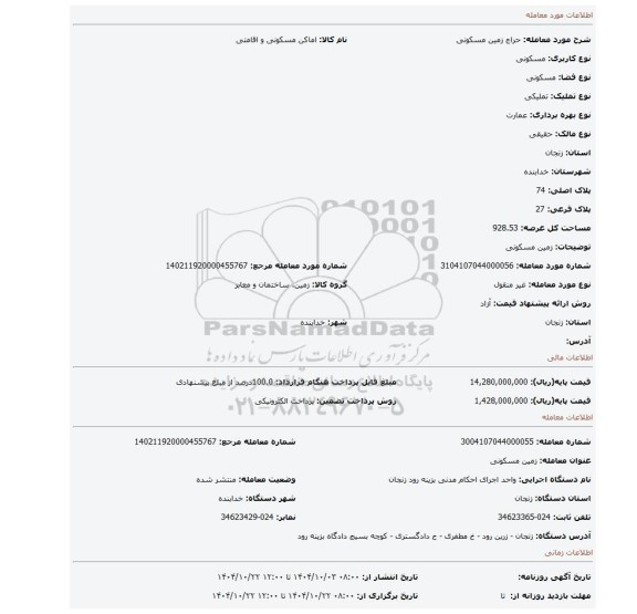 مزایده، زمین مسکونی