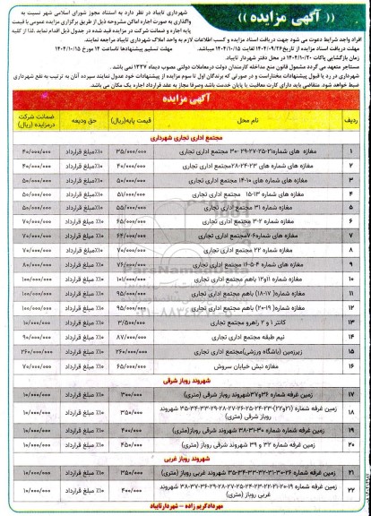 مزایده اجاره اماکن  