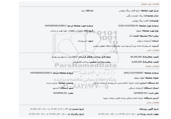 مزایده، 6عدد رینگ تیوبلس