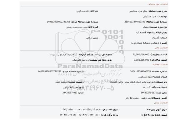 مزایده، منزل مسکونی