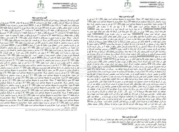 مزایده ششدانگ یک دستگاه آپارتمان واقع در طبقه اول به مساحت 255.8 متر مربع 
