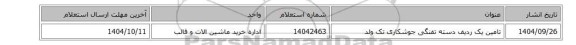 استعلام، تامین یک ردیف دسته تفنگی جوشکاری تک ولد