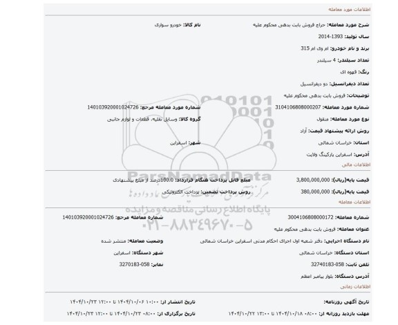 مزایده، فروش بابت بدهی محکوم علیه