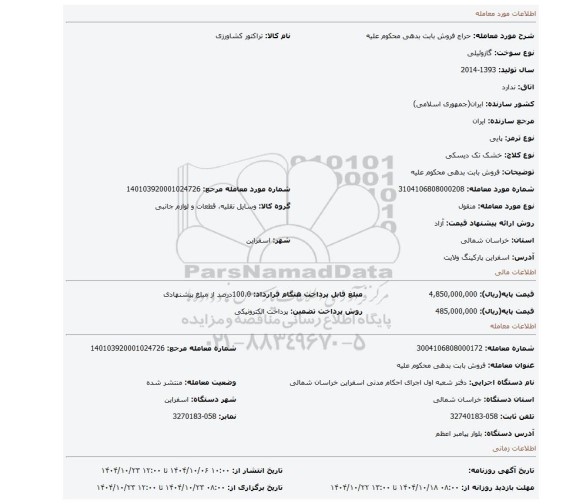 مزایده، فروش بابت بدهی محکوم علیه