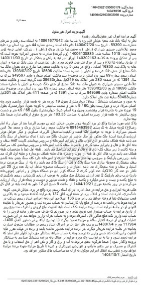 مزایده فروش شش دانگ عرصه و اعیان خانه به پلاک ثبتی 16850 اصلی