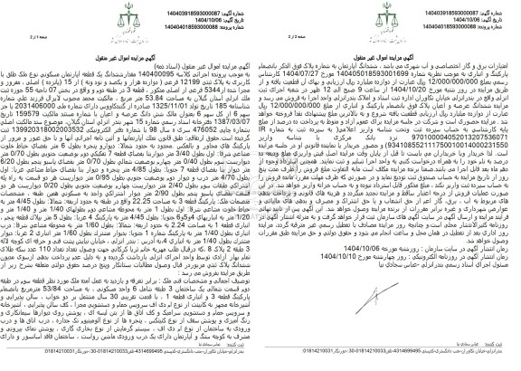  مزایده  ششدانگ یک قطعه آپارتمان مسکونی نوع ملک طلق با کاربری به پلاک ثبتی 12199 فرعی از 15 اصلی