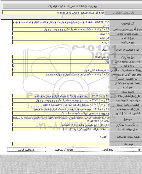مزایده, مزایده عمومی فروش خودرو بصورت سند فروش خورد وانت دوکابین نیسان به شماره پلاک ۱۸-۹۳۴ الف۱۲