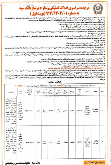 مزایده سراسری املاک مازاد بانک سپه 