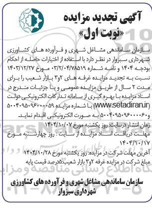 تجدید مزایده غرفه 2 و 3 بازار شعیب