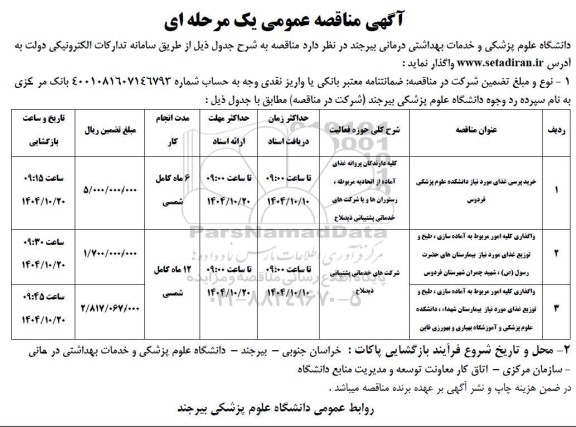 مناقصه خرید پرسی غذای...