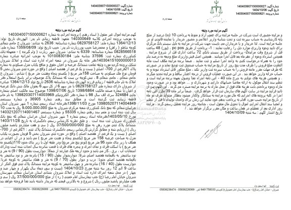 مزایده ششدانگ عرصه و اعیان حقوق و منافع یکباب منزل مسکونی به شماره یلاک 21 فرعی از 700 اصلی 