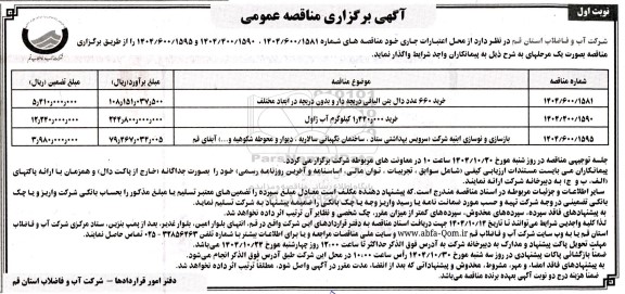 مناقصه خرید 660 عدد دال بتن الیافی دریچه دار و بدون دریچه در ابعاد مختلف ...
