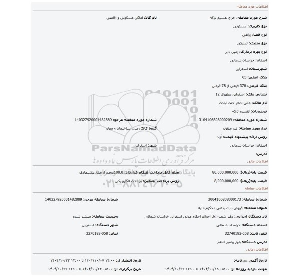 مزایده، تقسیم ترکه