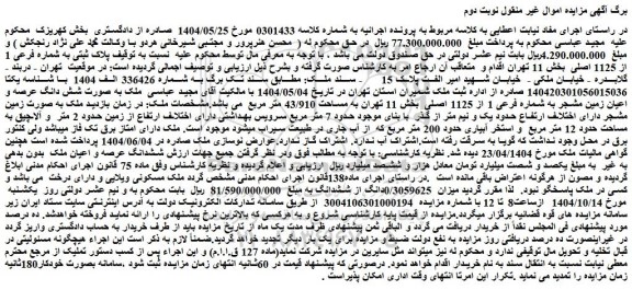 مزایده ملک پلاک ثبتی به شماره فرعی 1 از 1125 اصلی