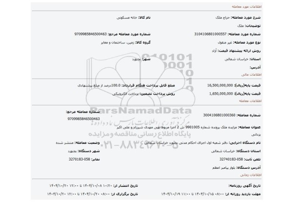 مزایده، ملک