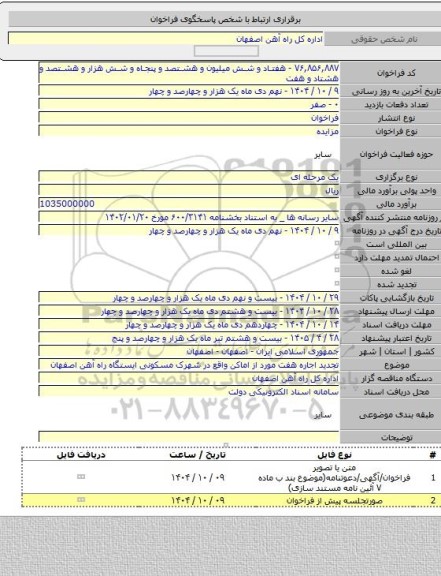 مزایده, تجدید اجاره هفت مورد از اماکن واقع در شهرک مسکونی ایستگاه راه آهن اصفهان