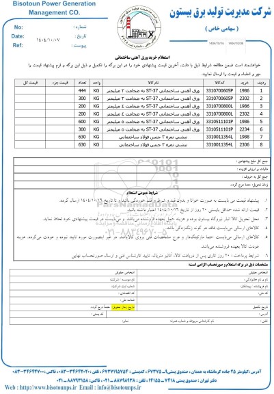 استعلام خرید ورق آهنی ساختمانی