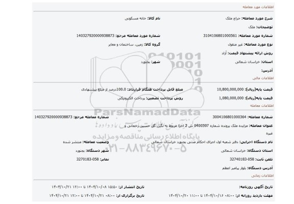 مزایده، ملک