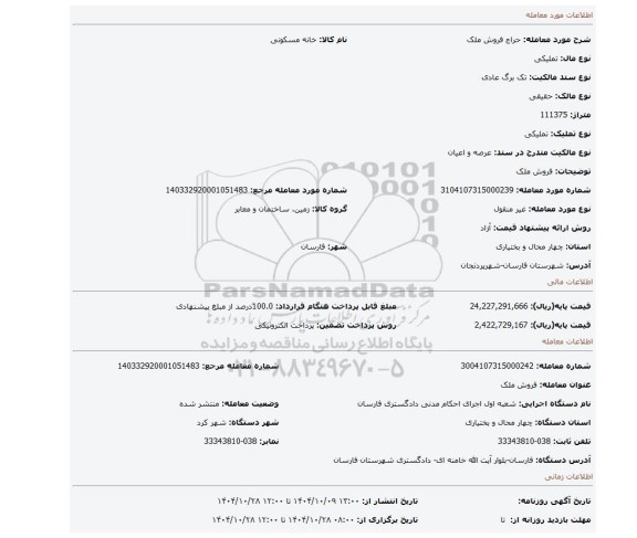 مزایده، فروش ملک