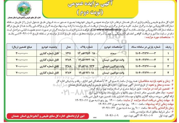 مزایده عمومی فروش خودروها- نوبت دوم
